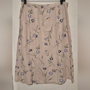 Christopher & Banks Floral A-Line Skirt - Beige and Blue